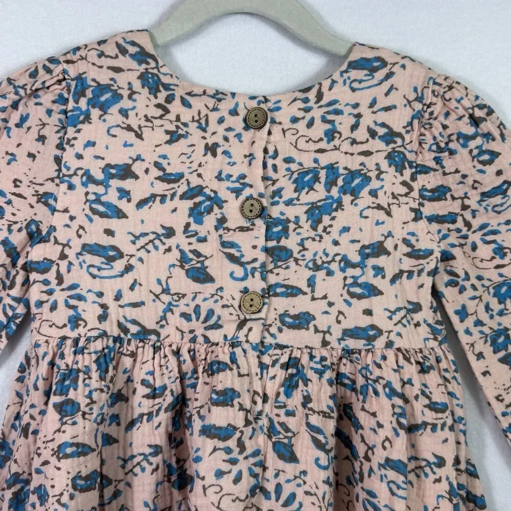 Cheeky Plum Pale Pink Blue Leaf Abstract Tassel Gauze Tunic Dress Girls 5T Lined